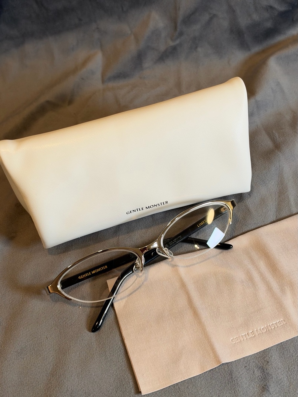 GENTLE MONSTER Limes Clear Frame Eyeglasses with Black Temples and White Case